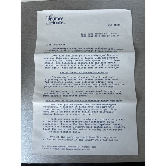 Musical Carousel Horse Heritage House County Fair Collection-Plays Yesterday-NEW - Picture 7 of 8